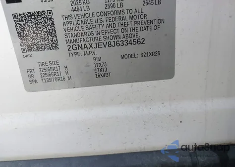 2018 Chevrolet Equinox Lt z USA, uszkodzony, nr VIN 2GNAXJEV8J6334562